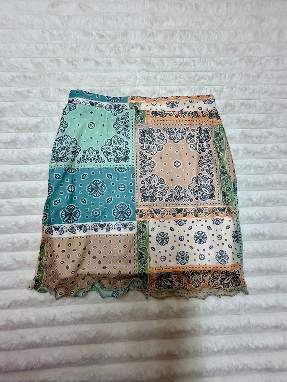 Patchwork Bandana Mini Skirt in Teal, Mint & Beige